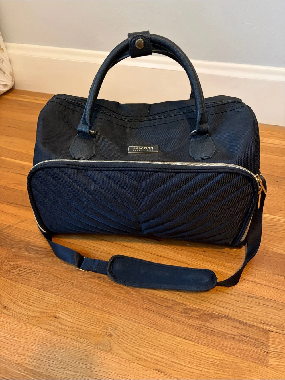 Kenneth Cole Reaction black Quilted Front Duffel with Gold Accents
